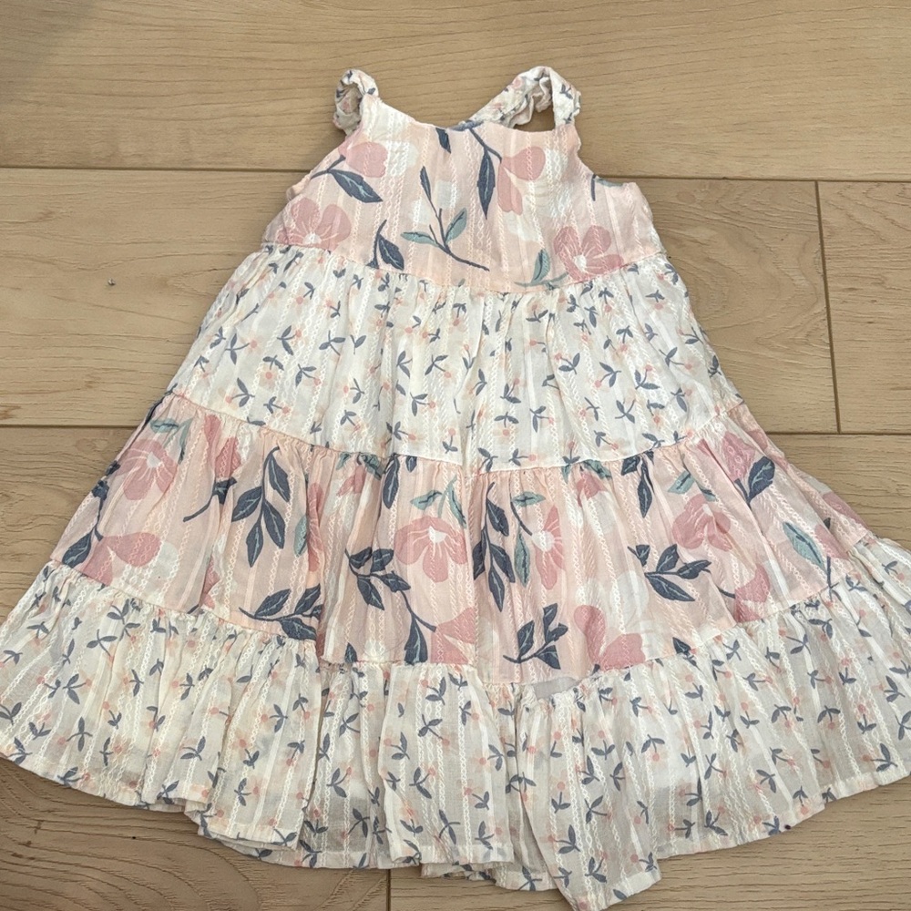 Floral Pink and White Kids Dress